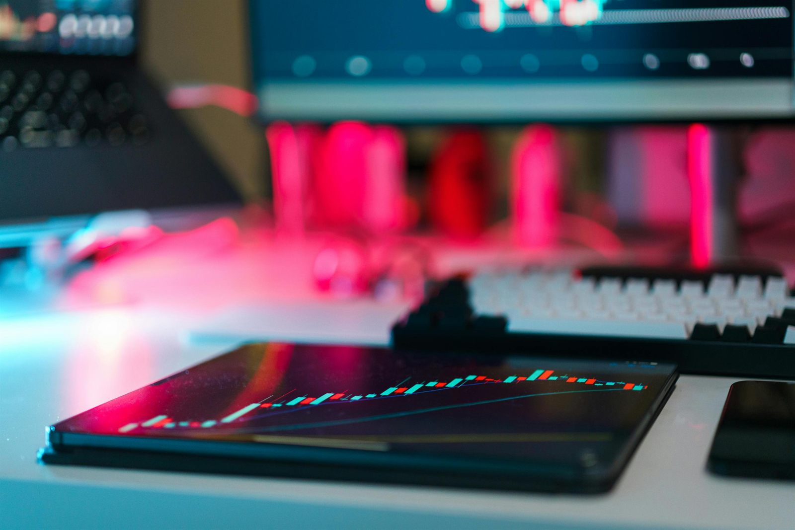 Digital investment dashboard with market charts